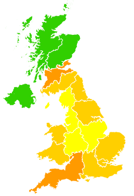 Click on a region for air pollution levels for 20/06/1998