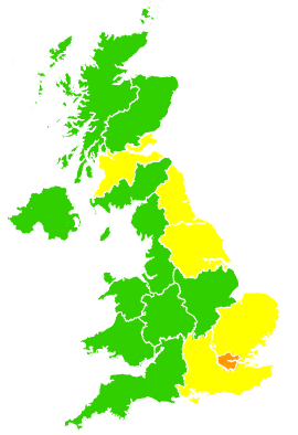 Click on a region for air pollution levels for 20/06/2000
