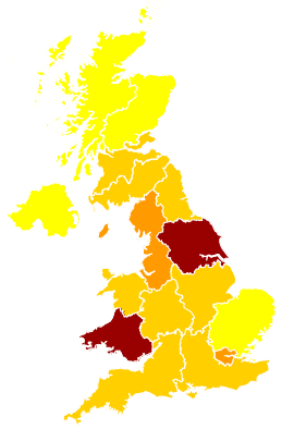 Click on a region for air pollution levels for 20/07/1994