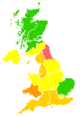 Click on a region for air pollution levels for 20/07/1997