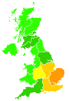 Click on a region for air pollution levels for 20/07/2010