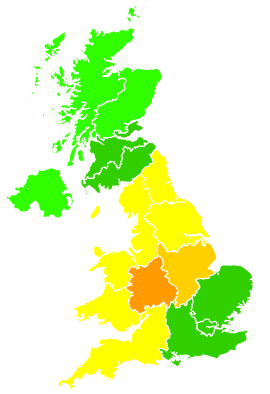 Click on a region for air pollution levels for 20/08/1992