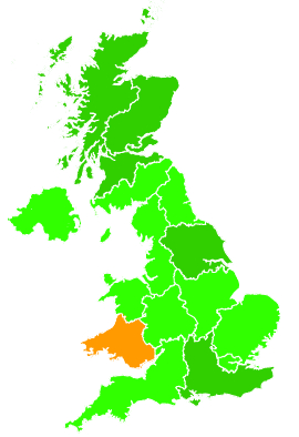 Click on a region for air pollution levels for 20/08/1994