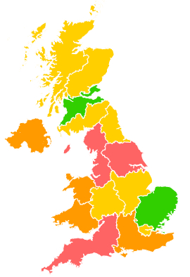 Click on a region for air pollution levels for 20/08/1995