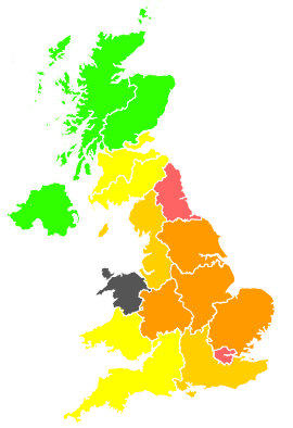 Click on a region for air pollution levels for 20/08/1996