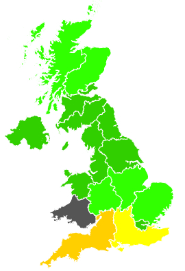 Click on a region for air pollution levels for 20/09/1991