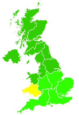 Click on a region for air pollution levels for 20/09/1994
