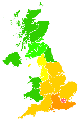 Click on a region for air pollution levels for 20/09/2003