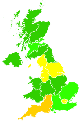 Click on a region for air pollution levels for 20/10/1993