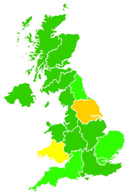 Click on a region for air pollution levels for 20/11/1992