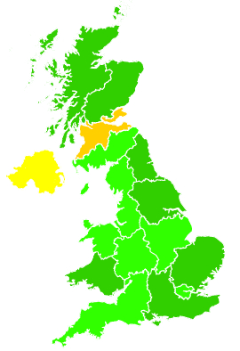 Click on a region for air pollution levels for 20/11/1999