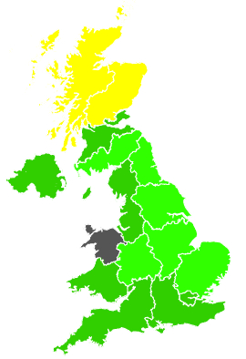 Click on a region for air pollution levels for 20/11/2000