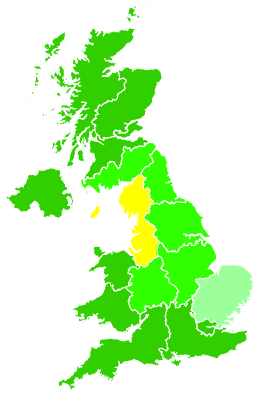 Click on a region for air pollution levels for 20/12/1994