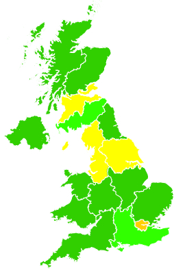 Click on a region for air pollution levels for 20/12/1999