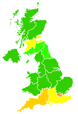 Click on a region for air pollution levels for 20/12/2003