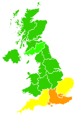 Click on a region for air pollution levels for 20/12/2007