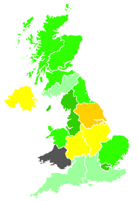 Click on a region for air pollution levels for 21/01/1992