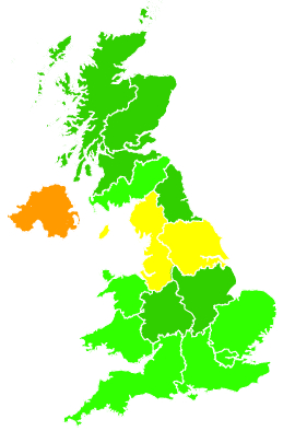 Click on a region for air pollution levels for 21/01/1997