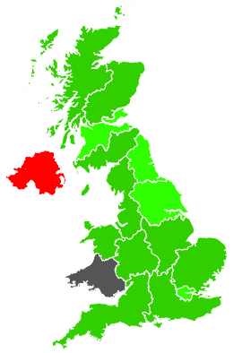 Click on a region for air pollution levels for 21/02/1991
