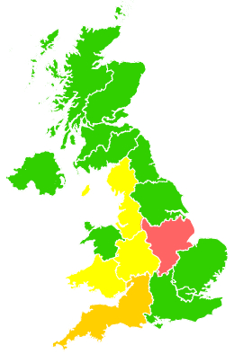 Click on a region for air pollution levels for 21/02/1994