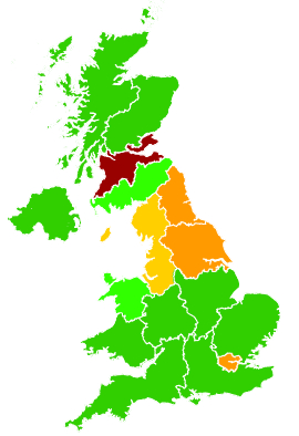 Click on a region for air pollution levels for 21/02/2003