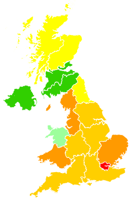 Click on a region for air pollution levels for 21/02/2008