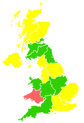 Click on a region for air pollution levels for 21/03/2004