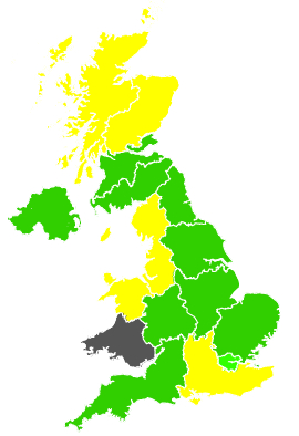 Click on a region for air pollution levels for 21/04/1991