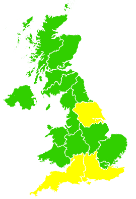 Click on a region for air pollution levels for 21/04/1993
