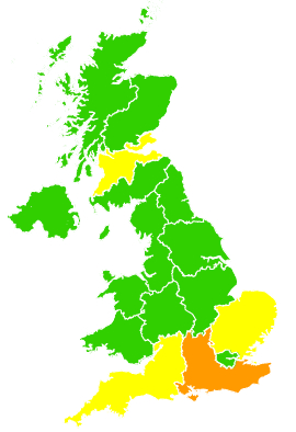 Click on a region for air pollution levels for 21/04/1994