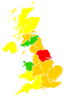 Click on a region for air pollution levels for 21/04/2003