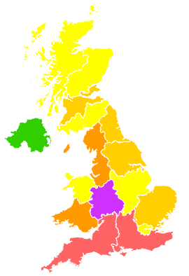 Click on a region for air pollution levels for 21/05/1992