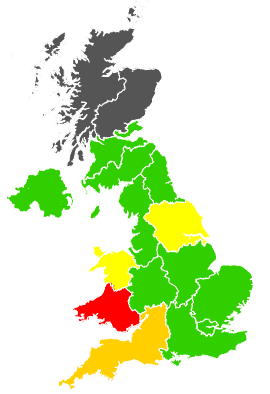 Click on a region for air pollution levels for 21/05/1998