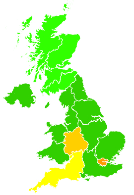 Click on a region for air pollution levels for 21/06/1995