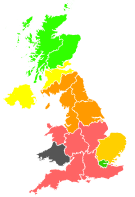 Click on a region for air pollution levels for 21/07/1989