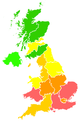 Click on a region for air pollution levels for 21/07/1994