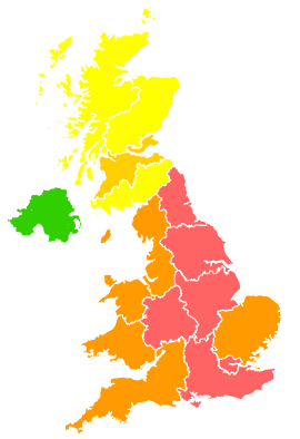 Click on a region for air pollution levels for 21/07/1996