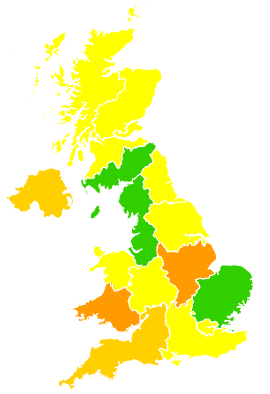 Click on a region for air pollution levels for 21/07/1997