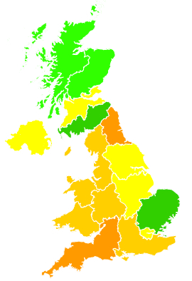 Click on a region for air pollution levels for 21/07/2000