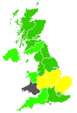 Click on a region for air pollution levels for 21/08/1987