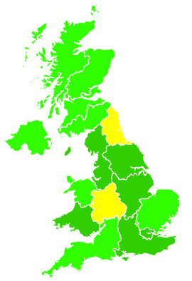 Click on a region for air pollution levels for 21/08/1992