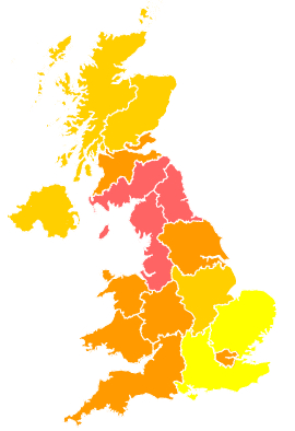 Click on a region for air pollution levels for 21/08/1995