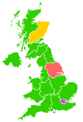 Click on a region for air pollution levels for 21/09/1999