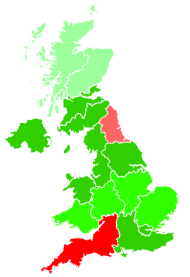 Click on a region for air pollution levels for 21/10/1994