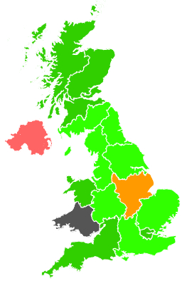 Click on a region for air pollution levels for 21/11/1990
