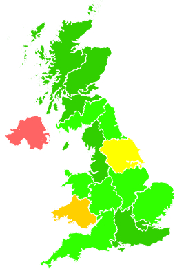 Click on a region for air pollution levels for 21/11/1992