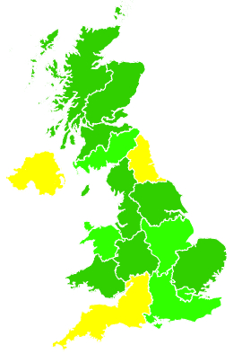 Click on a region for air pollution levels for 21/11/1993