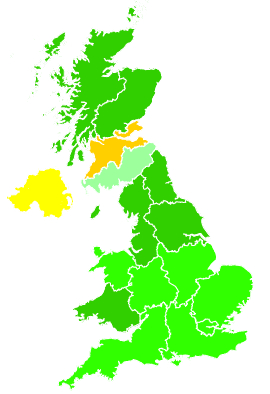 Click on a region for air pollution levels for 21/11/1999