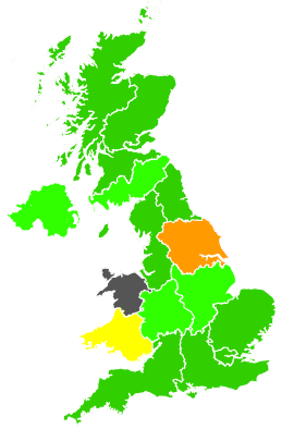 Click on a region for air pollution levels for 21/11/2000
