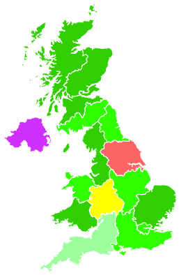 Click on a region for air pollution levels for 21/12/1992